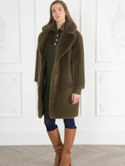 Signature Greta Luxe Long Recycled Vegan Fur Coat | Green