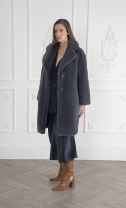 Signature Greta Luxe Long Recycled Vegan Fur Coat | Slate Grey -Women Clothing Store issy london signature greta luxe long recycled faux fur coat slate grey 30246500139121