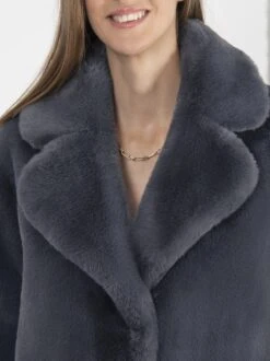 Signature Greta Luxe Long Recycled Vegan Fur Coat | Slate Grey -Women Clothing Store issy london signature greta luxe long recycled faux fur coat slate grey 30246500204657