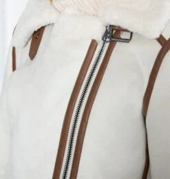 Signature Kate Recycled Vegan Shearling Biker Jacket | Stone & Tan -Women Clothing Store issy london signature kate recycled faux shearling biker jacket stone tan 30246538608753