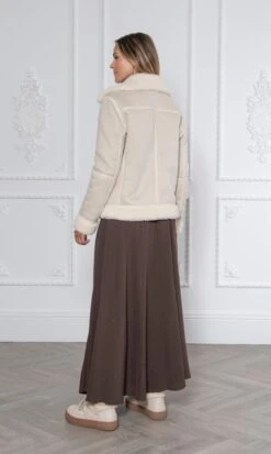 Weekend Kate Recycled Vegan Shearling Biker Jacket | Natural Stone -Women Clothing Store issy london weekend kate recycled faux shearling biker jacket natural stone 30246531629169