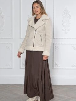 Weekend Kate Recycled Vegan Shearling Biker Jacket | Natural Stone