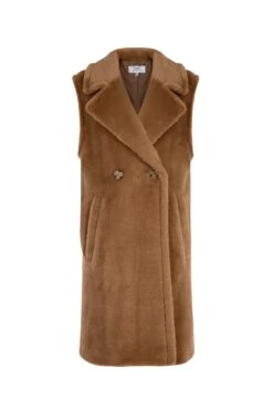 Weekend Rita Recycled Vegan Shearling Gilet | Camel -Women Clothing Store issy london weekend rita recycled faux shearling gilet camel 30246527565937