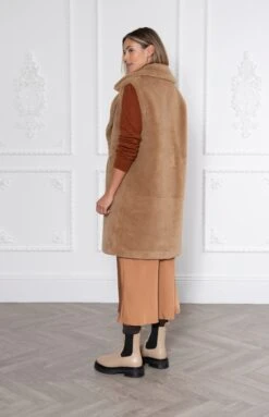 Weekend Rita Recycled Vegan Shearling Gilet | Camel -Women Clothing Store issy london weekend rita recycled faux shearling gilet camel 30246527631473