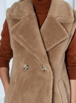 Weekend Rita Recycled Vegan Shearling Gilet | Camel -Women Clothing Store issy london weekend rita recycled faux shearling gilet camel 30246527664241