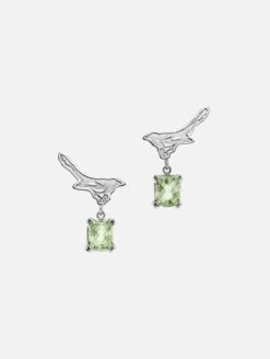Recycled 925 Sterling Silver Magpie Green Amethyst Drop Earrings | Silver