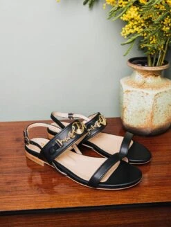 Aude Recycled Vegan Cereal Leather Sandals | Black