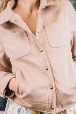 Camille Recycled Vegan Button Up Jacket | Blush -Women Clothing Store minuit sur terre camille blush 30621939335281