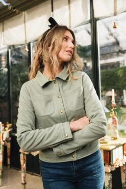 Camille Recycled Vegan Button Up Jacket | Sage -Women Clothing Store minuit sur terre camille sauge 30621938745457