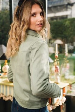Camille Recycled Vegan Button Up Jacket | Sage -Women Clothing Store minuit sur terre camille sauge 30621938778225