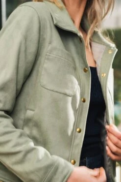 Camille Recycled Vegan Button Up Jacket | Sage -Women Clothing Store minuit sur terre camille sauge 30621938810993