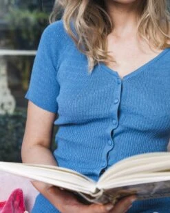 Glow Organic Cotton Vegan Knitted Top | Blue -Women Clothing Store minuit sur terre eclat bleu 30645655601265