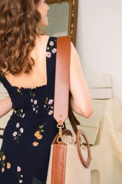 Gaia Round Handle Linen & Vegan Leather Handbag | Chestnut -Women Clothing Store minuit sur terre gaia camel lin 29888527597681