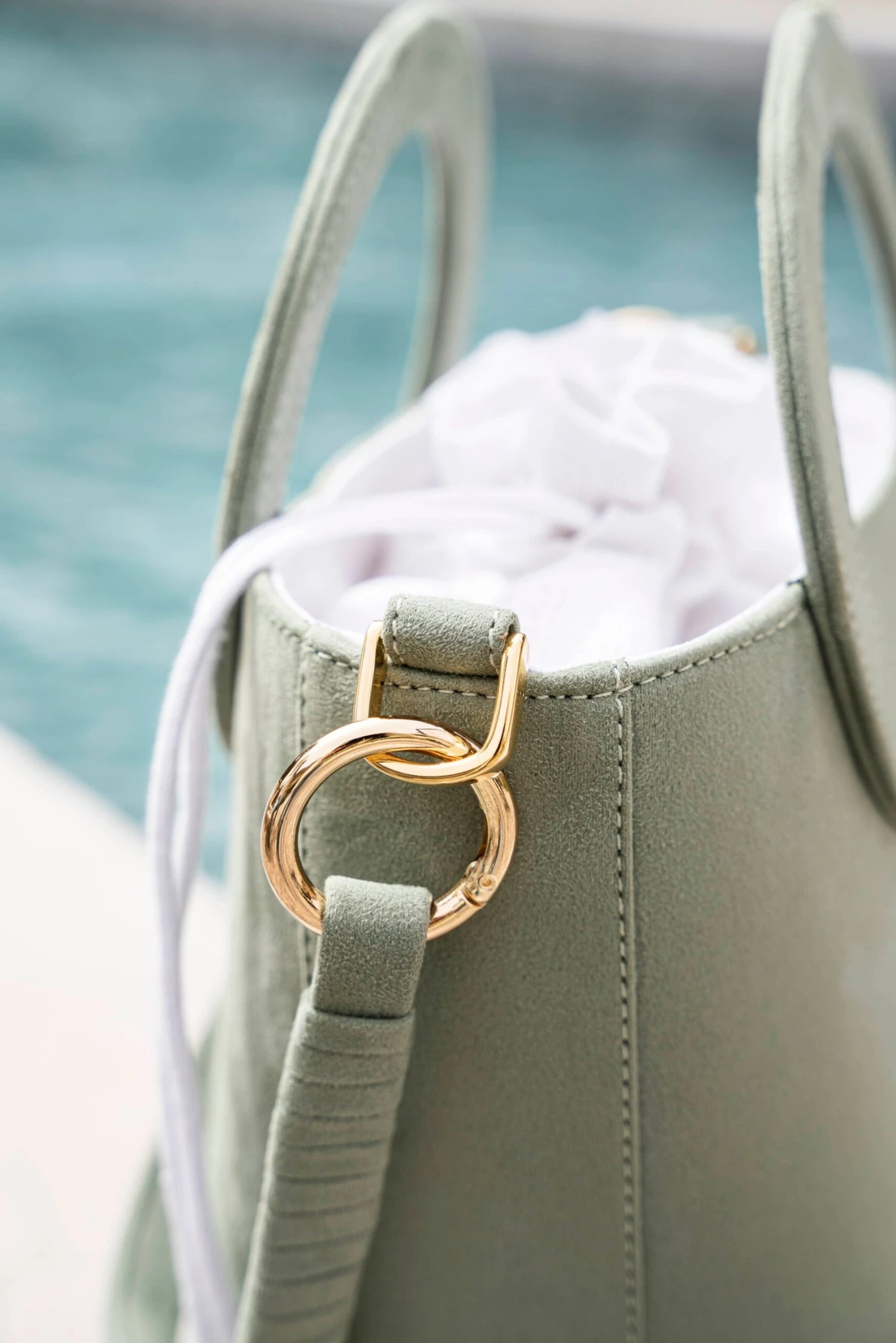 Gaia Round Handle Vegan Suede Handbag | Sage 6 Gaia Round Handle Vegan Suede Handbag | Sage - Image 4