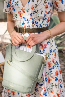 Gaia Round Handle Vegan Suede Handbag | Sage 11 Gaia Round Handle Vegan Suede Handbag | Sage -Women Clothing Store minuit sur terre gaia sauge 29888731644017