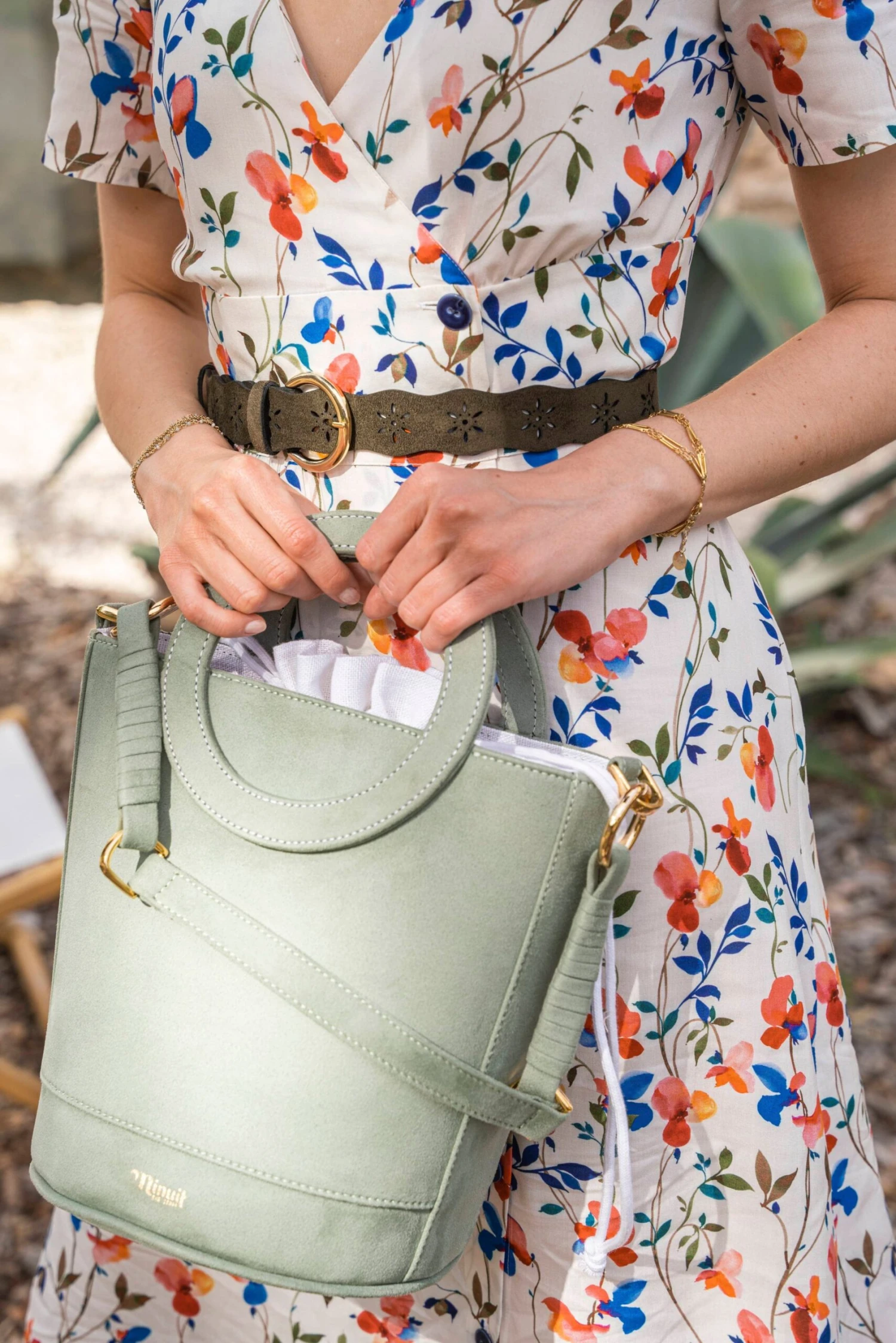 Gaia Round Handle Vegan Suede Handbag | Sage 7 Gaia Round Handle Vegan Suede Handbag | Sage - Image 5