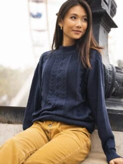 Sirius Recycled Cotton Embroidered Jumper | Midnight Blue