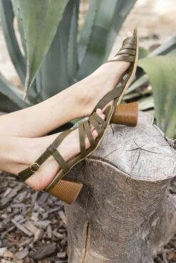 Valensole Block Heeled Vegan Leather Slingback Sandals | Khaki -Women Clothing Store minuit sur terre valensole block heeled vegan leather slingback sandals khaki 30641005592689