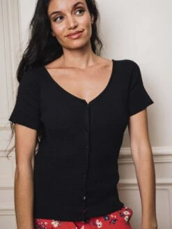 Glow Organic Cotton Vegan Knitted Top | Black