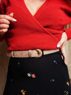 Horizon Recycled Cotton V-Neck Wrap Jumper | Red