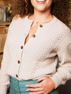 Nepal Recycled Cotton Textured Cardigan | Beige