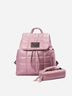 Amanda+Coco Recycled PET Quilted Vegan Backpack & Pencil Case | Pink