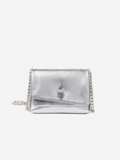 Angelica Vegan Leather Crossbody Clutch | Silver