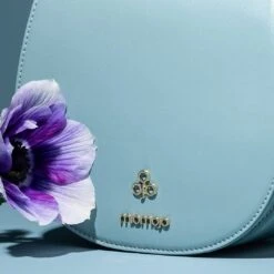 Iris Apple Leather Vegan Mini Saddle Bag | Sky Blue -Women Clothing Store mio mojo iris 30621929865329