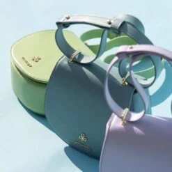 Iris Apple Leather Vegan Mini Saddle Bag | Sky Blue -Women Clothing Store mio mojo iris 30621929963633