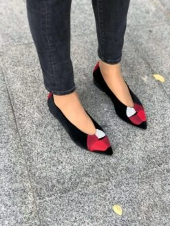 Kiss My Feet Vegan Embroidered Eco Suede Ballerinas | Black -Women Clothing Store momoc kiss my feet vegan 30090427138161