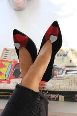 Kiss My Feet Vegan Embroidered Eco Suede Ballerinas | Black -Women Clothing Store momoc kiss my feet vegan 30090427236465