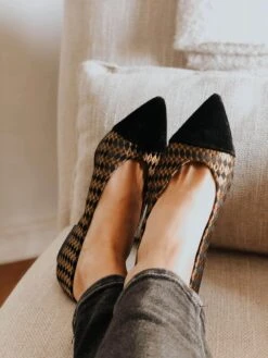 Goldy Vegan Eco Suede Ballerinas | Black & Gold -Women Clothing Store momoc pre order goldy velours vegan 28998171590769