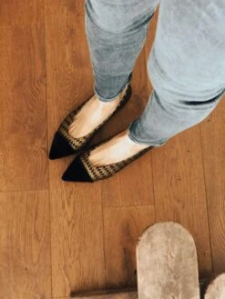 Goldy Vegan Eco Suede Ballerinas | Black & Gold -Women Clothing Store momoc pre order goldy velours vegan 28998171623537