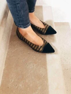 Goldy Vegan Eco Suede Ballerinas | Black & Gold -Women Clothing Store momoc pre order goldy velours vegan 28998306201713