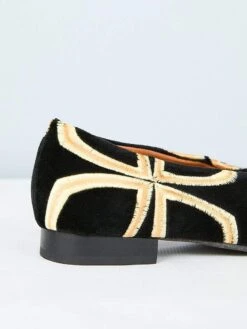 Jealous Vintage Vegan Eco Suede Ballerinas | Black & Gold -Women Clothing Store momoc pre order jalousie vintage 28991191285873