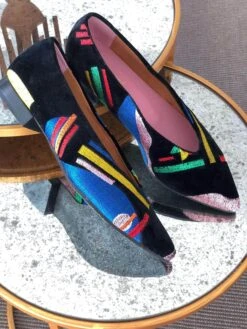 Martina Vegan Embroidered Eco Suede Ballerinas | Black -Women Clothing Store momoc pre order martina visages 28990925340785