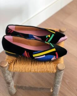 Martina Vegan Embroidered Eco Suede Ballerinas | Black -Women Clothing Store momoc pre order martina visages 28990925471857