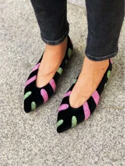 Monstera Vegan Embroidered Eco Suede Ballerinas | Pink