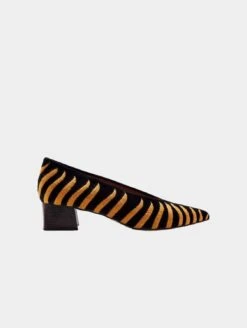 Feline Vegan Embroidered Midi-Heel | Black & Gold