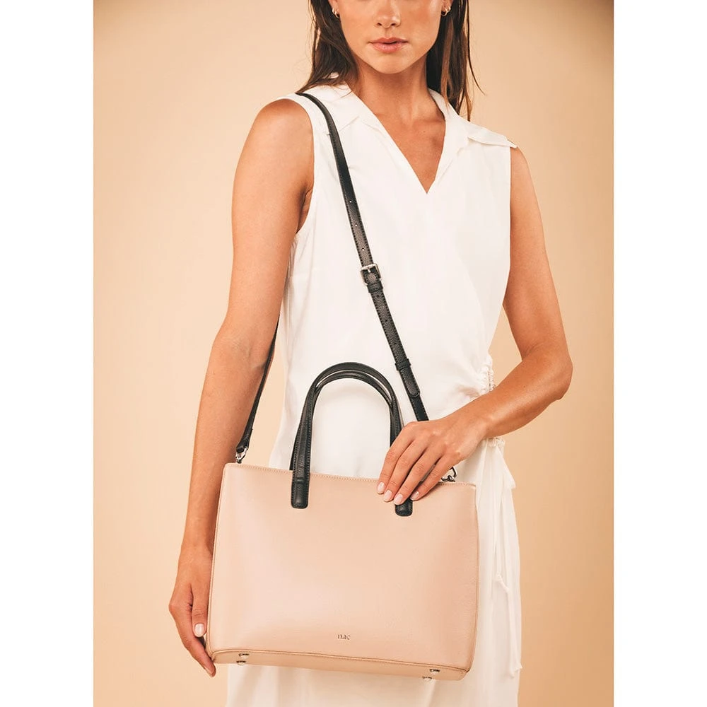 Saya Apple Leather Vegan Tote Handbag | Beige 4 Saya Apple Leather Vegan Tote Handbag | Beige - Image 2