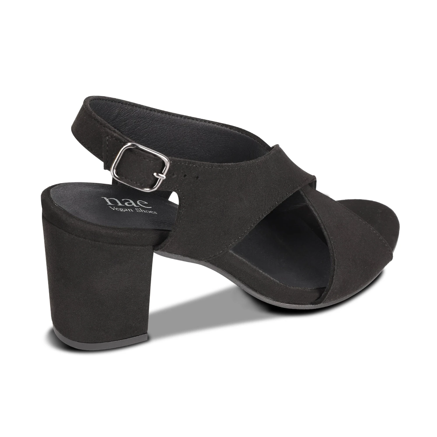 Jasmin Vegan Suede Heeled Buckle Sandals | Black 6 Jasmin Vegan Suede Heeled Buckle Sandals | Black - Image 4