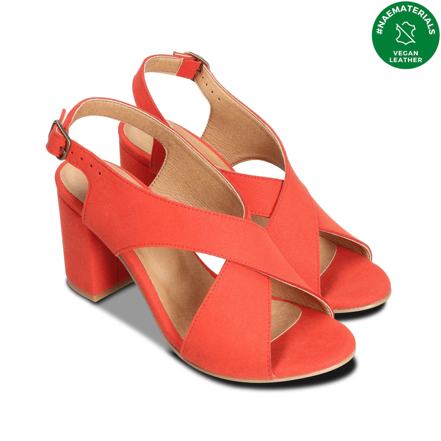 Jasmin Vegan Suede Heeled Buckle Sandals | Red 5 Jasmin Vegan Suede Heeled Buckle Sandals | Red - Image 3