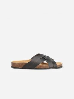 Lilac Unisex Vegan Leather Ergonomic Cushioned Sandals | Black