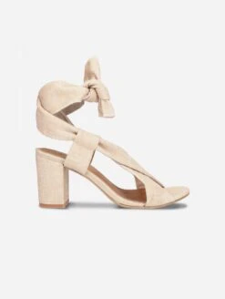 Violet Organic Cotton Heeled Knot Sandals | Beige