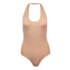 Organic Cotton Halterneck Bodysuit | Light Brown 13 Organic Cotton Halterneck Bodysuit | Light Brown -Women Clothing Store organique halterneck bodysuit in light brown 30134333341809