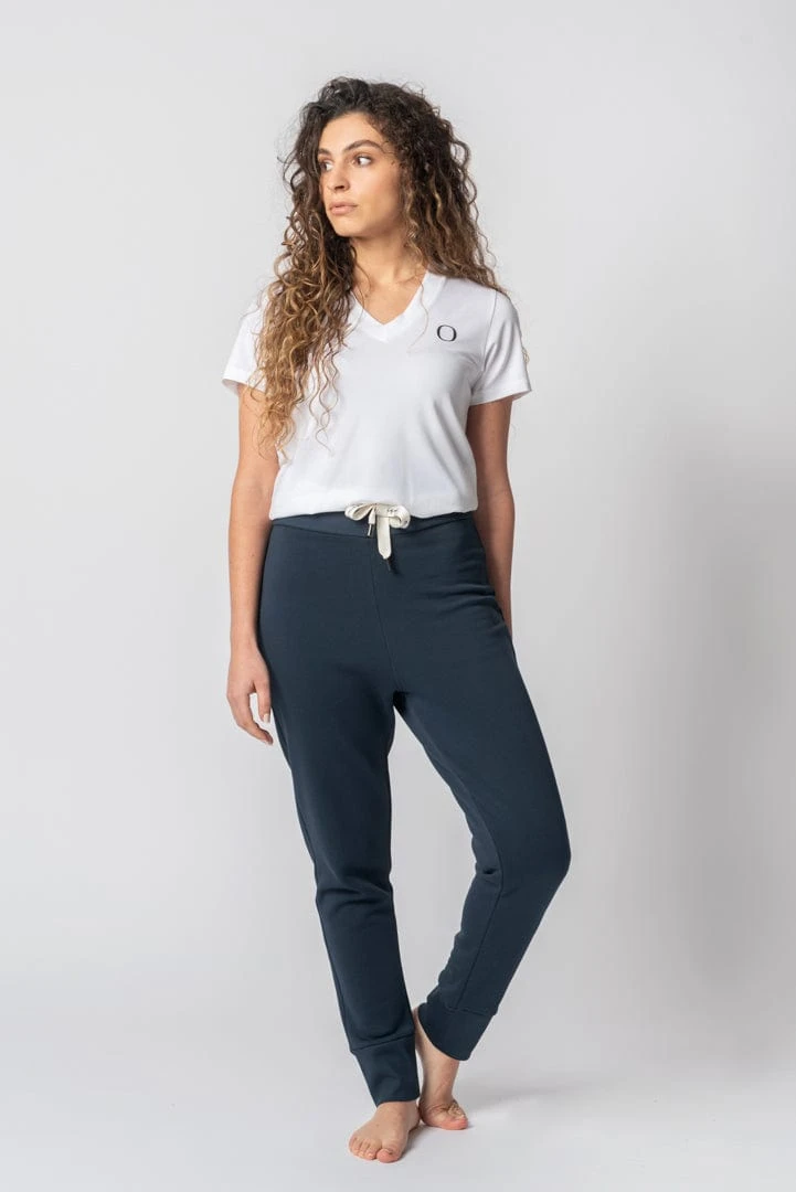 Organic Cotton High Waist Jogger Trousers | Navy 4 Organic Cotton High Waist Jogger Trousers | Navy - Image 2