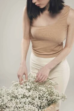 Organic Cotton One Shoulder Top | Light Brown -Women Clothing Store organique one shoulder top in light brown 30134326558833