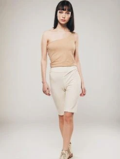 Organic Cotton One Shoulder Top | Light Brown