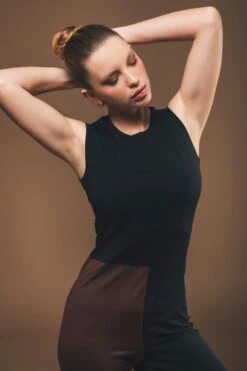 Organic Cotton Straight Leg Jumpsuit | Black & Brown -Women Clothing Store organique straight leg jumpsuit 30134345302129