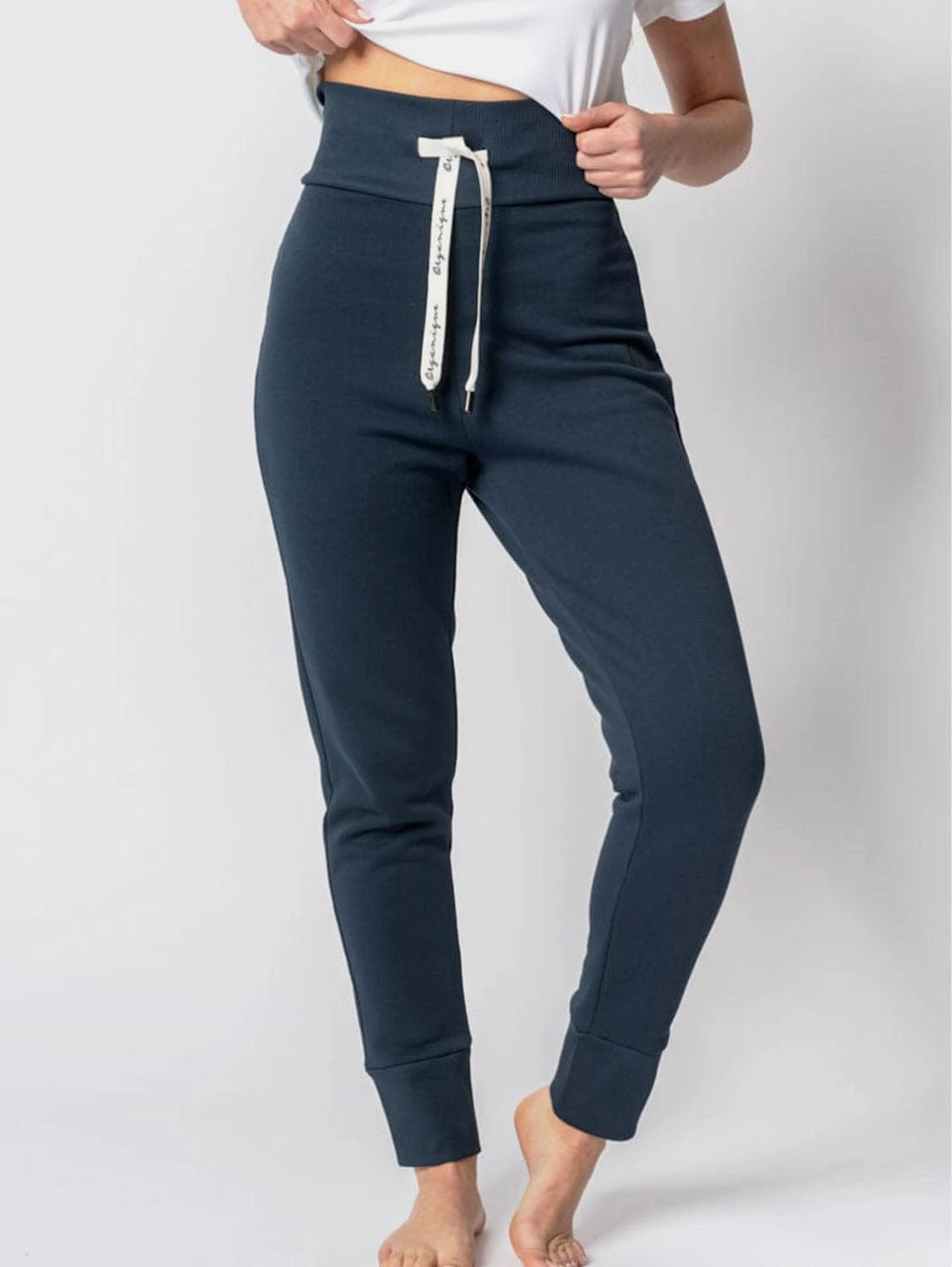 Organic Cotton High Waist Jogger Trousers | Navy 3 Organic Cotton High Waist Jogger Trousers | Navy